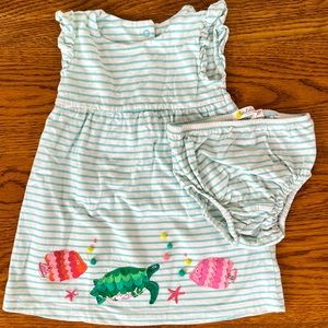 Baby Boden girls striped dress with matching bloomers - size 12-18 months